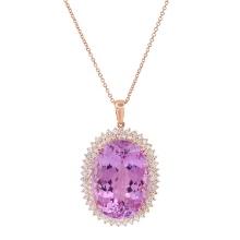 14K Rose Gold Setting with 65.0ct Kunzite and 3.52ct Diamond Pendant