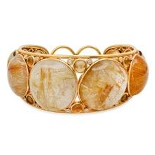 18K Yellow Gold Setting with 190ct Rutilated Quartz, 1.40ct Quartz and 0.44ct Diamond Bangle Bracele