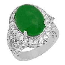 14k White Gold 8.68ct Jade 1.96ct Diamond Ring