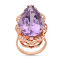 14K Rose Gold 18.00ct Amethysist and 0.97ct Diamond Ring