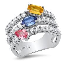 14K White Gold 1.95ct Multi-color Sapphire and 0.97ct Diamond Ring