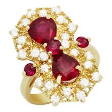 14k Yellow Gold 3.21ct & 0.51ctct Ruby 1.04ct Diamond Ring