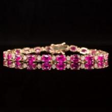 14K Rose Gold 9.36ct Pink Sapphire and 0.70ct Diamond Bracelet