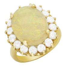 14k Yellow Gold 4.73ct White Opal 1.92ct Diamond Ring