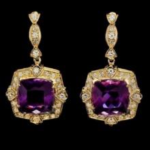 14k Gold 9.71ct Amethyst 2.03ct Diamond Earrings