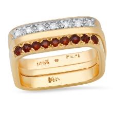 Three 14K Yellow Gold Diamond and Garnet Ladies Ring Set(three pieces)