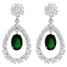 14k White Gold 5.91ct Emerald 7.10ct Diamond Earrings