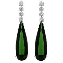 14k White Gold 26.14ct Tourmaline 2.25ct Diamond Earrings