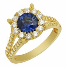 14k Yellow Gold 1.18ct Lab Created Sapphire 1.14ct Diamond Ring