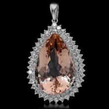 14K Gold 44.71ct Morganite 4.01ct Diamond Pendant