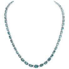 14k White Gold 47.14ct Blue Zircon 1.27ct Diamond Necklace