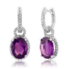 14K White Gold Setting with 3.9ct Amythist and 0.38ct Diamond LALI" Designor Earrings"