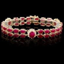 14K Gold 26.21ct Ruby 1.27ct Diamond Bracelet