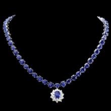 14K White Gold 47.50ct Sapphire and 1.85ct Diamond Necklace