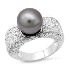 14K White Gold Setting with One 10.5mm South Sea Pearl and 0.70ct Diamond Ring