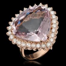 14K Rose Gold 17.03ct Kunzite and 1.26ct Diamond Ring