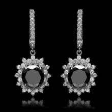 14K White Gold 7.50ct Black Diamond and 1.38ct Diamond Earrings