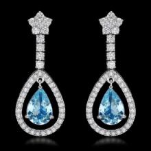 14K White Gold 4.58ct Aquamarine and 2.66ct Diamond Earrings