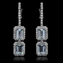 14k Gold 6.58ct Aquamarine & 2.20ct  Diamond Earrings