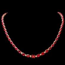 14K Yellow Gold 35.65ct Ruby and 1.22ct Diamond Necklace