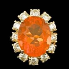 14K Yellow Gold 7.91ct Fire Opal and 2.41ct Diamond Ring