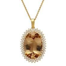 14k Yellow Gold 39.88ct Morganite 4.21ct Diamond Pendant