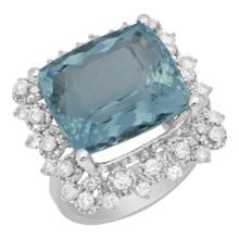 14k White Gold 12.51ct Aquamarine 0.98ct Diamond Ring