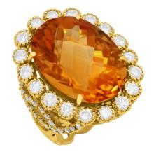 14k Yellow Gold 17.38ct Citrine 1.82ct Diamond Ring