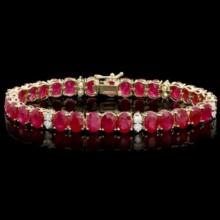 14K Gold 29.69ct Ruby 1.21ct Diamond Bracelet