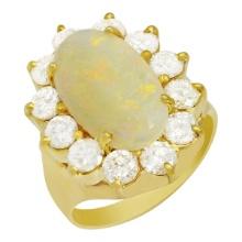 14k Yellow Gold 2.07ct White Opal 2.07ct Diamond Ring