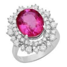 14k White Gold 5.75ct Pink Tourmaline Doublet 1.65ct Diamond Ring