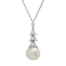 18K White Gold Setting and Platinum Chain with 13mm South Sea pearl and 0.27ct Diamond Pendant