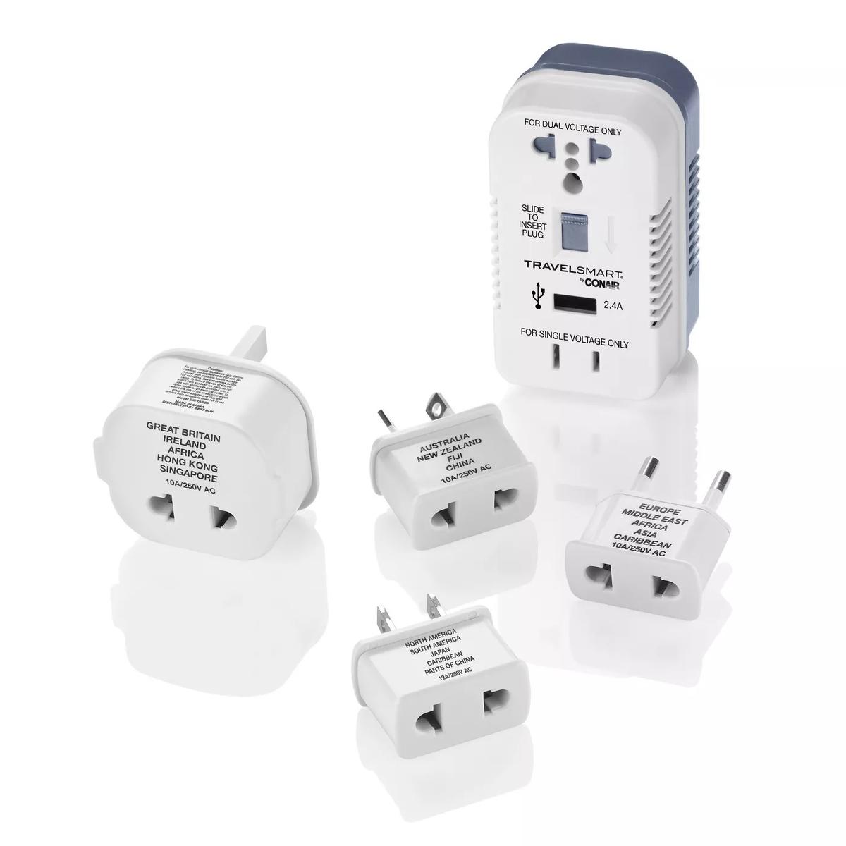 Travel Smart All-in-One Multiple Socket Adapter & Converter Set w/USB Port, White, Retail $50.00