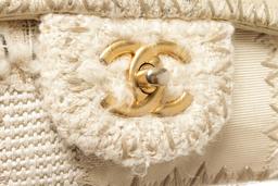 Chanel Beige White Canvas Tweed Medium Patchwork Jumbo Flap Shoulder Bag