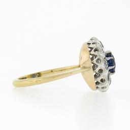 Antique FRENCH 18k TT Gold GIA NO HEAT Sapphire & Diamond Flower Cluster Ring
