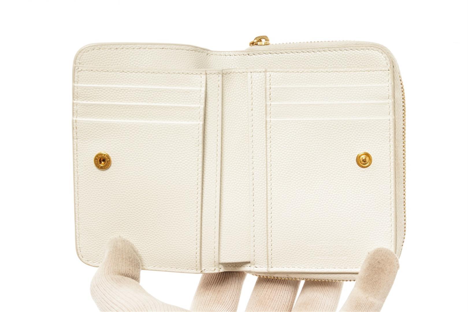 YSL Saint Laurent White Multicolor Pebbled Leather Compact Zippy Wallet
