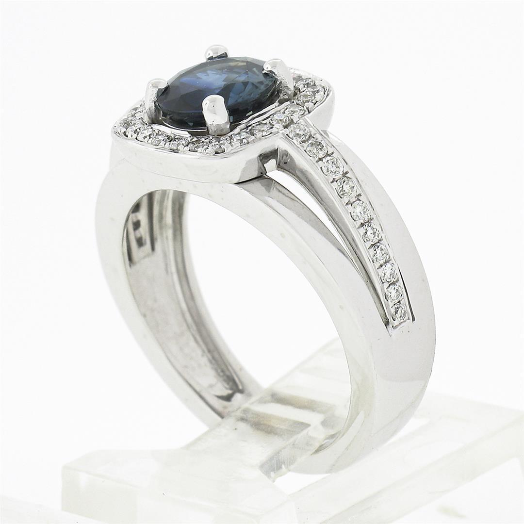 Fredric Sage 18k White Gold Round Sapphire Solitaire Pave Diamond Halo Band Ring