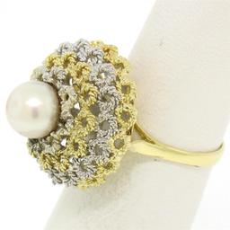 Handmade 18k Yellow and White Gold Akoya Pearl Cocktail Ring