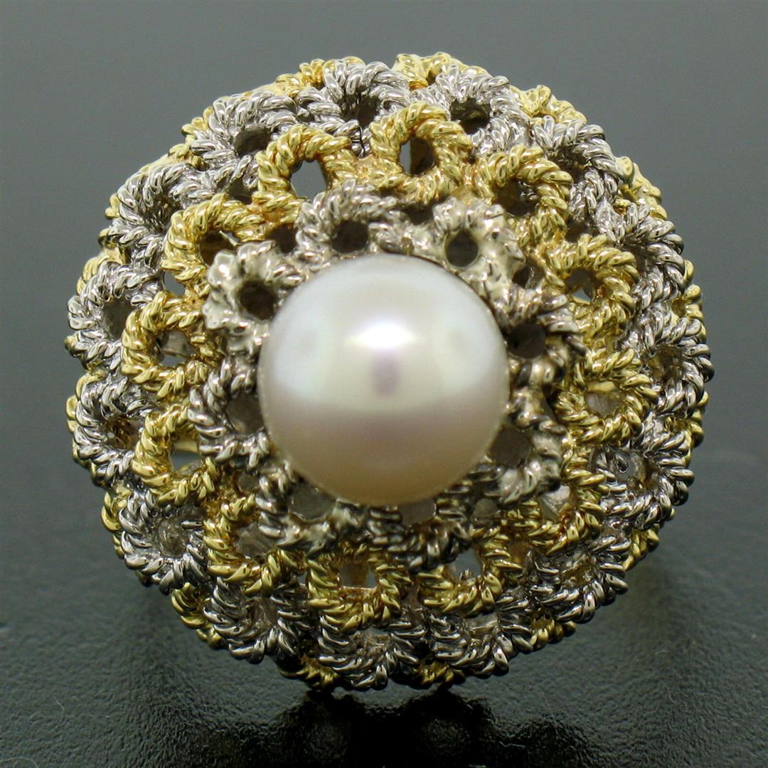 Handmade 18k Yellow and White Gold Akoya Pearl Cocktail Ring