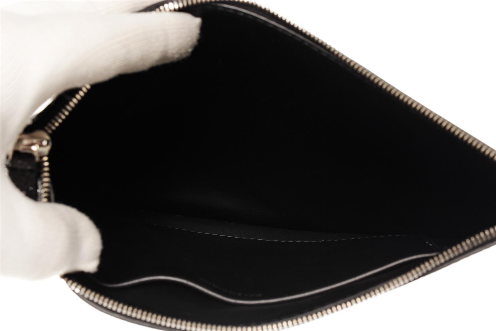Balenciaga Black Glitter Leather Logo-Print Zipped Clutch