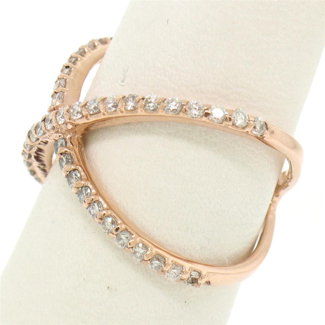 NEW 14k Rose Gold 0.50 ctw 45 Round Brilliant Diamond Simple X Ex Cross Band Rin