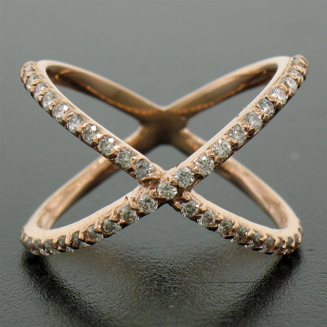 NEW 14k Rose Gold 0.50 ctw 45 Round Brilliant Diamond Simple X Ex Cross Band Rin