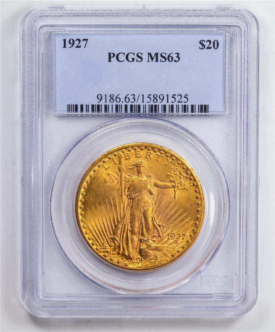 1927 $20 Double Eagle Gold Coin PCGS MS63