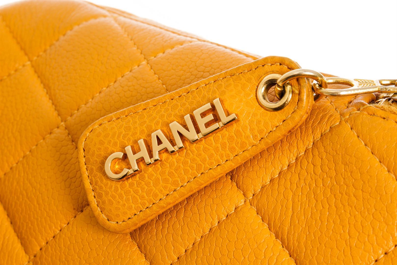 Chanel Vintage Yellow Caviarskin Leather Matelasse Chain Shoulder Bag