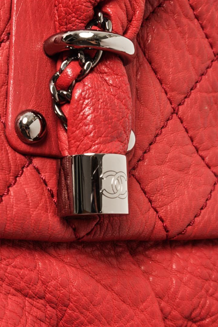 Chanel Red Leather Large Lady Braid Bowler Bag