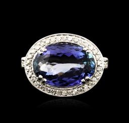 6.52 ctw Tanzanite and Diamond Ring - 14KT White Gold