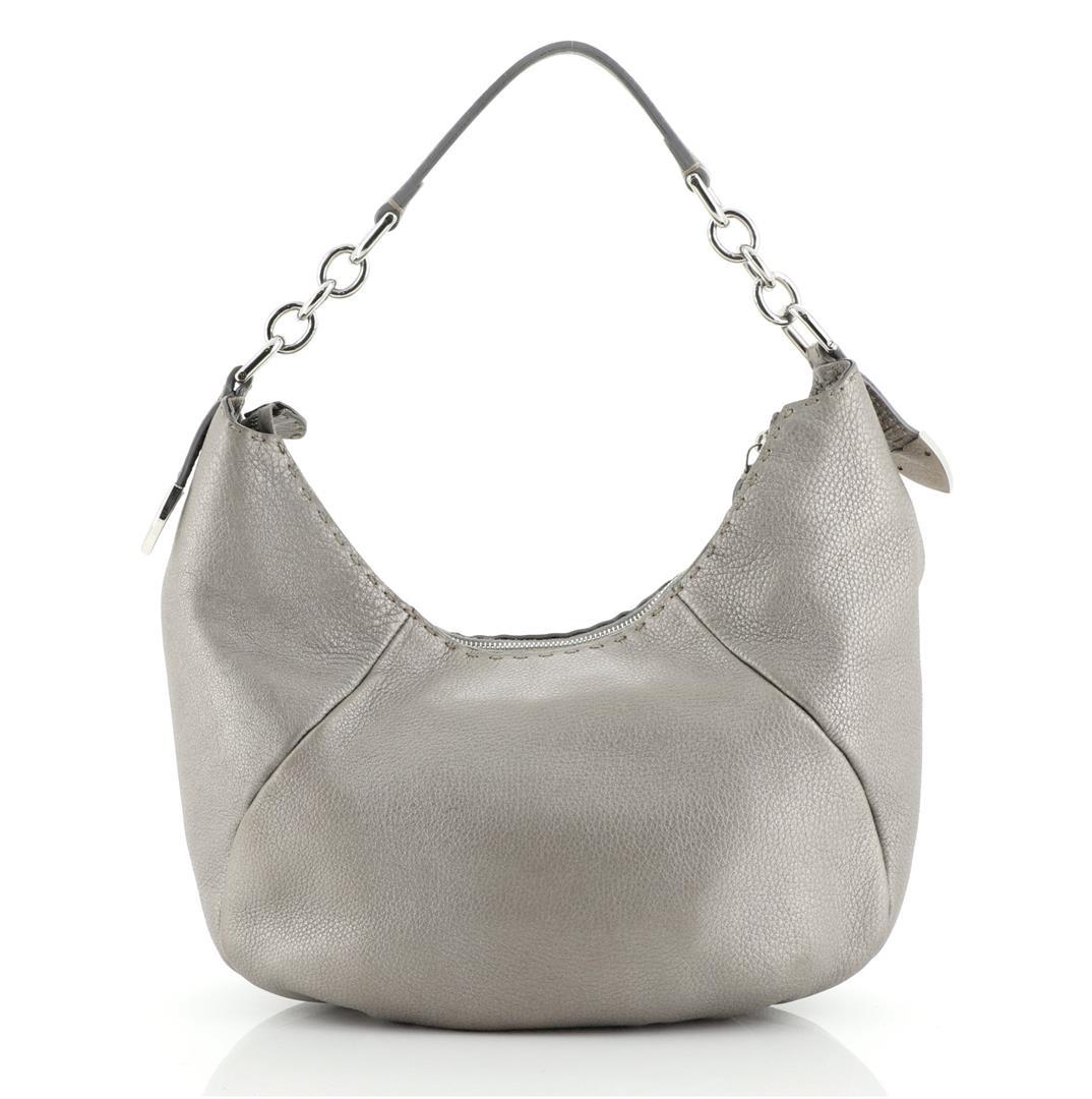 Fendi Selleria Chain Hobo Leather Small Silver