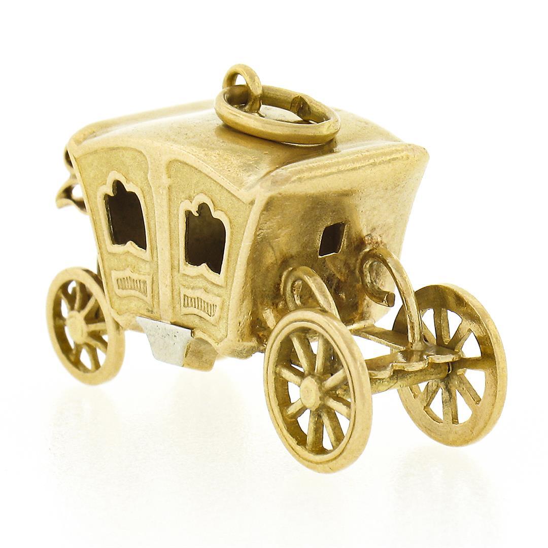 Antique 18K Gold Coach Carriage w/ Functional Wheels Collectible Charm Pendant