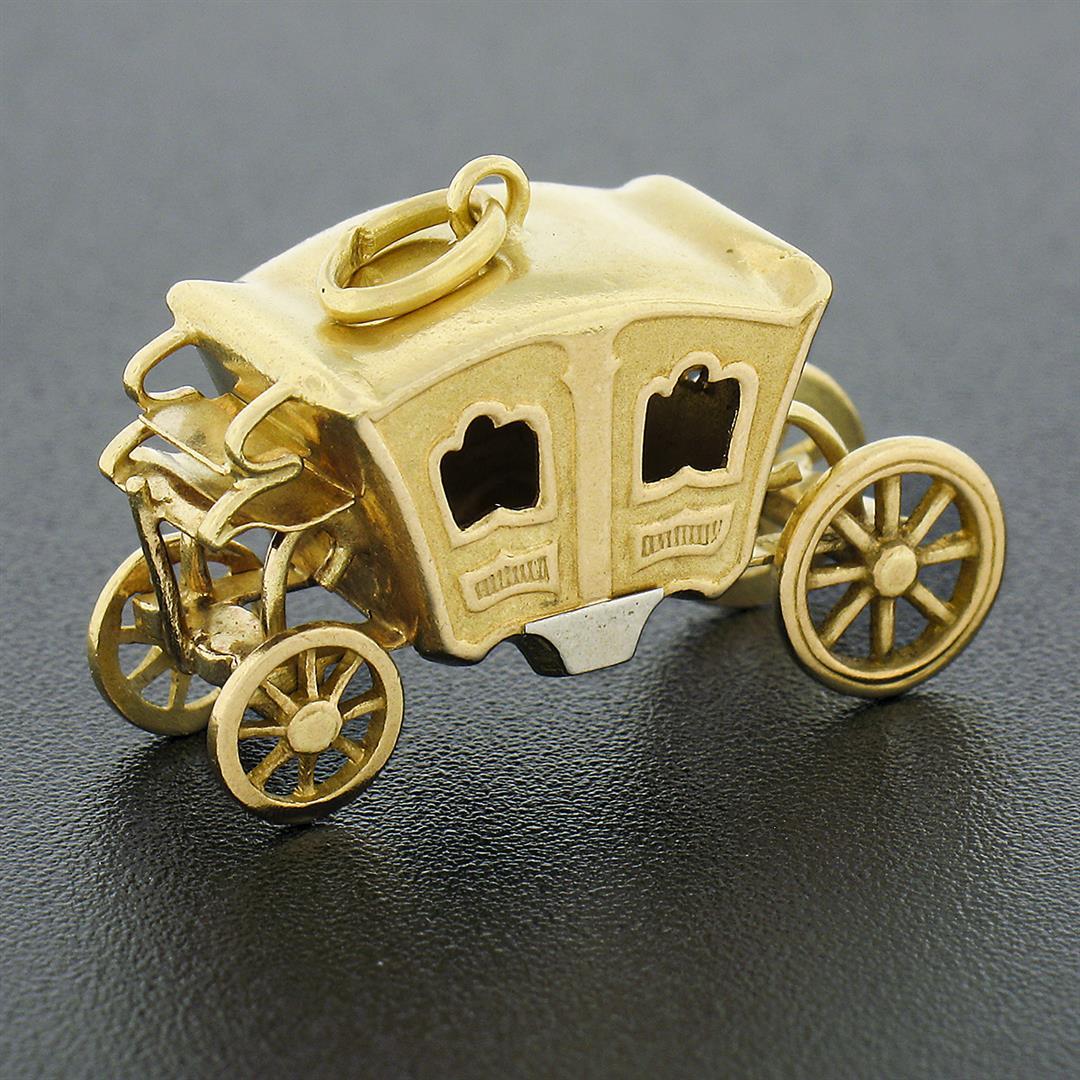 Antique 18K Gold Coach Carriage w/ Functional Wheels Collectible Charm Pendant