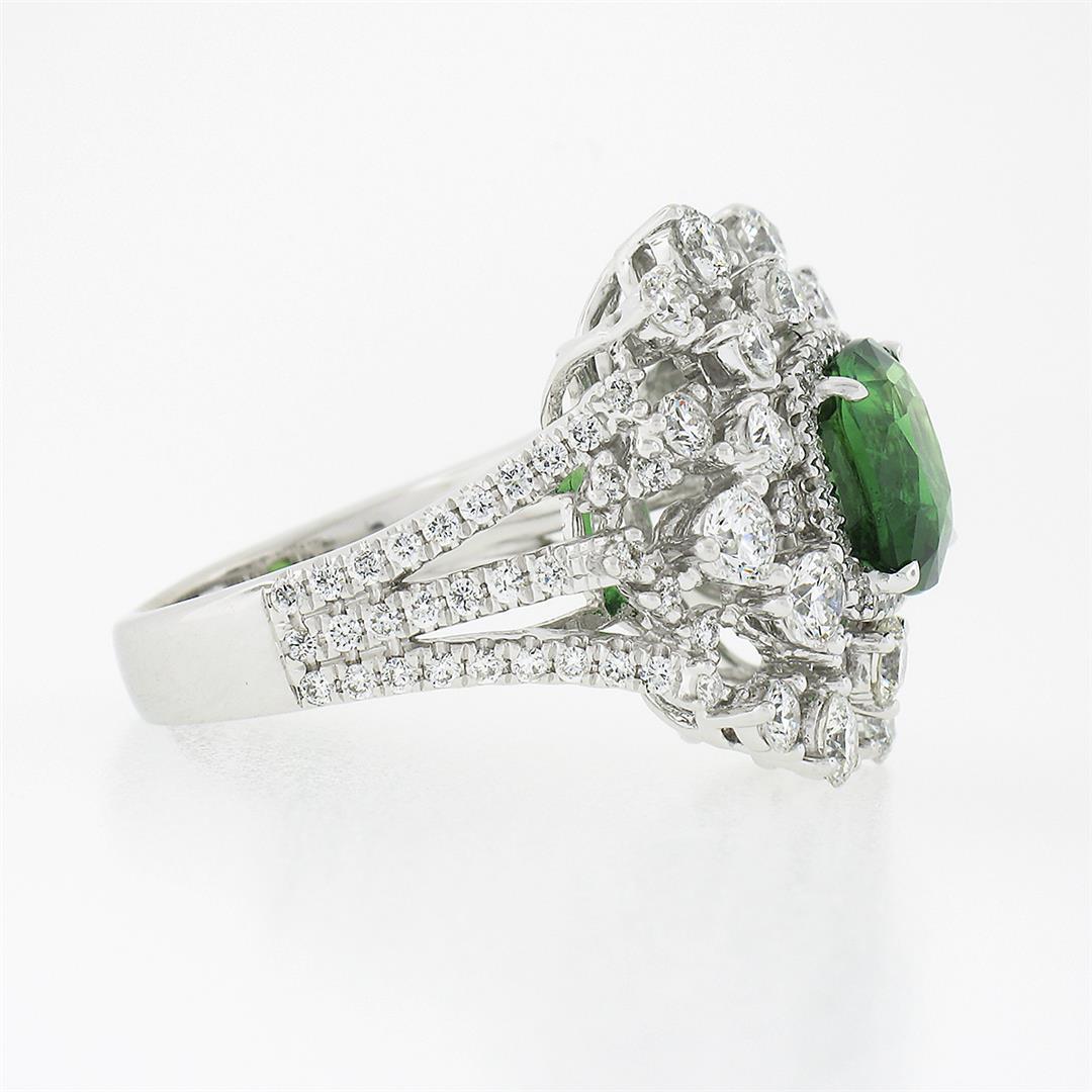 18k White Gold 5.67 ctw GIA Cushion Tsavorite & Diamond Cocktail Statement Ring